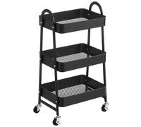 SONGMICS Carro móvil, Carrito de Almacenamiento de 3 Niveles, Marco de Acero, con Mango, 2 Frenos, Montaje fácil, para Dormitorio, lavadero del baño, Negro/Blanco