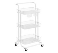 SONGMICS Carro Rodante, Caritro de Almacenamiento de 3 Niveles, con Mango, 2 Organizadores Pequeños, Marco de Acero, Cestas de Plástico, para Dormitorio, Lavadero Baño, Blanco y Transparente