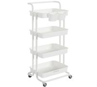 SONGMICS Carro Rodante, Caritro de Almacenamiento de 4 Niveles, con Mango, 2 Organizadores Pequeños, Marco de Acero, Cestas de Plástico, para Dormitorio, Lavadero Baño, Negro/Blanco