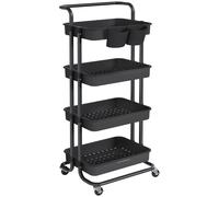 SONGMICS Carro Rodante, Caritro de Almacenamiento de 4 Niveles, con Mango, 2 Organizadores Pequeños, Marco de Acero, Cestas de Plástico, para Dormitorio, Lavadero Baño, Negro/Blanco