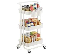 SONGMICS Carro Rodante de 3 Niveles, con Mango, Marco de Acero, Blanco | 2 Organizadores Pequeños, Cestas de Plástico, para Dormitorio, Lavadero Baño, Colección PATAYE BSC067W01