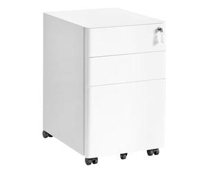SONGMICS Cassettiera da Ufficio, Mobile con Ruote e 3 Cassetti, Chiusura a Chiave, Premontato, Mobiletto in Metallo, Supporto per Stampante, Studio, 50 x 39 x 59 cm, Bianco Opaco OFC032WG01