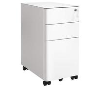 SONGMICS - Cajonera de oficina con ruedas y cerradura, para papelería y carpetas colgantes, color blanco, OFC030W01