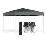 SONGMICS Cenador 3 x 3 m, Carpa Plegable, Protección Solar, Resistente a Lluvia Ligera, Portátil, para Patio, Jardín, Mercadillo, Gris Oscuro GCT102GZ01