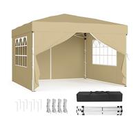 SONGMICS Cenador 3 x 3 m con Paneles Laterales, Carpa Plegable | Protección Solar, Resistente a Lluvia Ligera, Portátil, para Patio, Jardín, Mercadillo, Beige, Colección SHELD GCT104LZ01