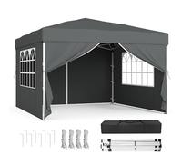 SONGMICS Cenador 3 x 3 m con Paneles Laterales, Carpa Plegable | Protección Solar, Resistente a Lluvia Ligera, Portátil, para Patio, Jardín, Mercadillo, Gris, Colección SHELD GCT104GZ01