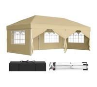 SONGMICS Cenador 3 x 6 m con Paneles Laterales, Carpa Plegable | Protección Solar, Resistente a Lluvia Ligera, Portátil, para Patio, Jardín, Mercadillo, Beige, Colección SHELD GCT204LZ01