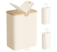 SONGMICS, cesta de ropa con 2 compartimentos, colector de ropa, 150 litros, con tapa – color crema y beige natural