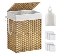 SONGMICS: Cesta de ropa con tapa, 90 litros, 2 compartimentos, hecha a mano