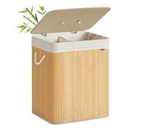 SONGMICS: Cesta de ropa con tapa, 120 litros, de bambú, plegable, en color natural