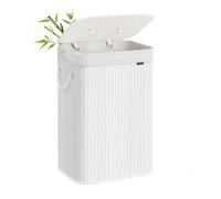 SONGMICS Cesto de la Ropa Sucia con Tapa, 72 L, Cesta de Lavandería de Bambú, Plegable, con Bolsa Lavable Extraíble, Asas, para Lavandería, Dormitorio, Blanco LCB010W01