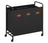 SONGMICS Cesto de Ropa con Ruedas, Cesta de Ropa 3 Compartimentos, 170 L, Carro de Ropa Móvil, 5 Etiquetas, para Lavadero, Dormitorio, Baño, Negro Tinta Black