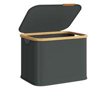 SONGMICS Cesto de Ropa con Tapa, Recogedor de Colada, Ahorra Espacio, Tejido de Oxford, Plegable, Marco de Bambú, Lavadero, Dormitorio y Salón, 40 L, 42 x 32 x 30 cm, Gris Pizarra LCB516GN01