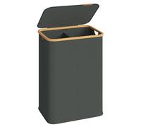 SONGMICS Cesto de Ropa con Tapa, Plegable, 140 L, 52 x 38,5 x 70,5 cm | Recogedor de Colada Compacto, Tejido de Oxford, Marco de Bambú, Gris Pizarra y Bambú Claro, Colección ROXANNE LCB519GN01
