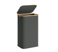 SONGMICS Cesto de Ropa con Tapa, Recogedor de Colada, Tejido de Oxford, Plegable, Marco de Bambú, Lavadero, Dormitorio y Salón, 100 L, 42 x 32 x 70,5 cm, Gris Pizarra LCB518GN01