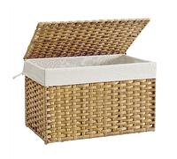SONGMICS Cesto de Ropa Sucia, 105 L, Ratán Sintético, con Tapa, Plegable | Cesta de Mimbre, con Asas, Forros Extraíbles, para Baño, Lavandería, Amarillo y Blanco, Colección ELIOTT RST066N01