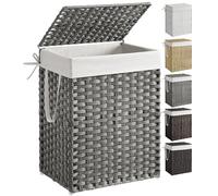 SONGMICS Cesto de Ropa Sucia 90 L Mimbre Plegable | Cesta de ratán sintético con tapa y asas, forros extraíbles, Gris Paloma, LCB51WG
