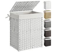 SONGMICS Cesto de Ropa Sucia 90 L Mimbre Plegable | Cesta de ratán sintético con tapa y asas, forros extraíbles, Blanco Nube, LCB51WT