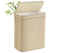 SONGMICS Cesto de Ropa Sucia, Cesta de Colada de Bambú, 90 L, Bolsa de Ropa Extraíble y Lavable a Máquina, con Tapa, Asas, para Lavadero, Dormitorio, Salón, Natural LCB067Y01