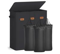 SONGMICS Cesto de Ropa Sucia con 3 Compartimentos, 160 L, Tapa, 5 Etiquetas, Bolsa Interior Extraíble y Lavable, Lavadero, Negro Tinta RLH013B01