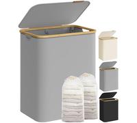 SONGMICS Cesto de Ropa Sucia con Tapa, 2 Secciones, 130 L, Plegable | Gran Cesta Colada, 52 x 38,5 x 70,5 cm, Forro de Malla Extraíble, Tejido Oxford, Asas Bambú, Colección ROXANNE LCB513G01
