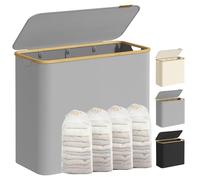 SONGMICS Cesto de Ropa Sucia con Tapa, 200 L, Plegable, 78x38,5x70,5 cm | Gran Cesta, Forro de Malla Extraíble, Tejido Oxford, Asas Bambú, Gris Paloma y Bambú Claro, Colección ROXANNE LCB514GD01
