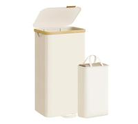SONGMICS Cesto para la Colada con Tapa, 100 L, Bolsa Interior Extraíble | Cesta para Ropa Sucia, Marco de Bambú, Lavandería Dormitorio, Blanco Crema y Bambú Claro, Colección ROXANNE LCB531WD01