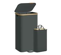 SONGMICS Cesto para la Colada con Tapa, 100 L, Bolsa Interior Extraíble | Cesta para Ropa Sucia, Marco de Bambú, Lavandería Dormitorio, Gris Pizarra y Bambú Claro, Colección ROXANNE LCB531GN01