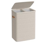 SONGMICS Cesto para la Ropa Sucia, Bolsa de Basura de 170 L, 2 Compartimentos, Fácil Montaje, con Asas para la Tapa, Bolsa Interior Extraíble, 56 x 40 x 75 cm, Beige Capuchino LCB813L01
