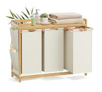 SONGMICS Cesto para Ropa Sucia de Bambú, 3 Compartimentos, 150L | Con Estante y Bolsas Extraíbles, 94 x 33 x 78 cm, para Baño RLH115W01