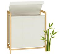 SONGMICS Cesto para Ropa Sucia de 3 Compartimentos, Marco de Bambú, Tapa Reforzada y Extraíble, Bolsa Interior Desmontable, 150 L, Blanco Crema RLH103WD01
