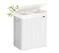 SONGMICS Cesto Ropa Sucia, 100 L, Cesta Colada 2 Clasificaciones, con Tapa, Bambú, con Asas, Plegable, Bolsa Interior Extraíble y Lavable a Máquina, para Lavandería, Dormitorio, Blanco LCB64WT