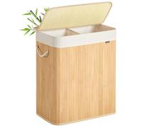 SONGMICS Cesto Ropa Sucia, 100 L, Cesta Colada 2 Clasificaciones, con Tapa, Bambú, con Asas, Plegable, Bolsa Interior Extraíble y Lavable a Máquina, para Lavandería, Dormitorio, Natural LCB074Y01