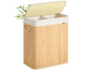 SONGMICS Cesto Ropa Sucia, 100 L, Cesta Colada 2 Clasificaciones, con Tapa, Bambú, con Asas, Plegable, Bolsa Interior Extraíble y Lavable a Máquina, para Lavandería, Dormitorio, Natural LCB074Y01