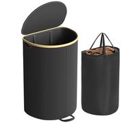 SONGMICS Cesto Ropa Sucia 90 L, con Tapa y Bolsa Extraíble | Cesta de Colada, para Lavandería, Dormitorio y Salón, Negro Tinta y Bambú Claro, Colección ROXANNE LCB547B01