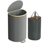 SONGMICS Cesto Ropa Sucia 90 L, con Tapa y Bolsa Extraíble | Cesta de Colada, para Lavandería, Dormitorio y Salón, Gris Pizarra y Bambú Claro, Colección ROXANNE LCB547G01