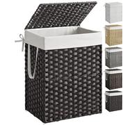 SONGMICS Cesto Ropa Sucia, 90 L, Ratán Sintético, con Tapa y Asas | Cesta de la Colada, Plegable, Bolsa con Forro Extraíble, Negro Tinta y Blanco Crema, Colección ELIOTT LCB51BK