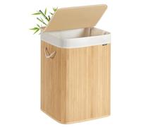 SONGMICS Cesto Ropa Sucia, 95 L, Cesta Colada, con Tapa, Bambú, con Asas, Plegable, Bolsa Interior Extraíble y Lavable a Máquina, para Lavandería, Dormitorio, Natural LCB060Y01