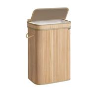 SONGMICS Cesto Ropa Sucia con Tapa, Cesta Ropa Sucia de Bambú, Bolsa Interior Extraíble y Lavable a Máquina, con Asas, 72 L, para Lavandería, Dormitorio, Sala de Estar, Beige Natural LCB061N01