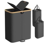 SONGMICS Cesto Ropa Sucia de 2 Compartimentos, Cesta de Colada, 150 L, Clasificador con Tapa, Bolsas de Ropa Extraíbles, para Lavadero, Dormitorio, Salón, Negro Tinta y Beige Natural LCB523B01