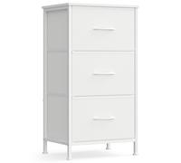 SONGMICS Cómoda, 3 Cajones de Tela, Acero, MDF, Tela no Tejida, para Dormitorio, Armario, Pasillo, Salón, Blanco Nube y Blanco Nieve White