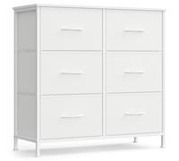 SONGMICS Cómoda, 6 Cajones de Tela, Acero, MDF, Tela no Tejida, para Dormitorio, Armario, Pasillo, Salón, Blanco Nube y Blanco Nieve White