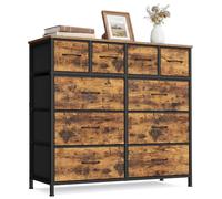 SONGMICS Cómoda, Cajonera con 10 Cajones de Tela, 98,7 x 30 x 96,2 cm | Organizador de Almacenamiento, Estructura de Acero, Marrón Rústico, Colección BELLAH LGS236K101