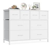 SONGMICS Cómoda, Cajonera con 8 Cajones de Tela, 98,7 x 30 x 74,7 cm | Organizador de Almacenamiento, Estructura de Acero, Blanco Nube, Colección BELLAH LGS234W101