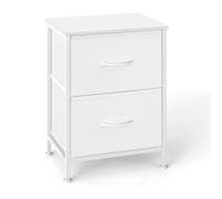 SONGMICS Cómoda, con 2 Cajones para Dormitorio, Mueble de Almacenaje, Acero, MDF, Tela no Tejida, para Dormitorio, Armario, Recibidor y Salón, Blanco Nube y Blanco Nieve