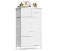 SONGMICS Cómoda con 5 Cajones de Tela, Estructura de Acero | Mueble Organizador, 50,6 x 30 x 96,2 cm, para Dormitorio, Salón, Pasillo, Blanco Nube, Colección BELLAH LGS431W101