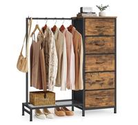 SONGMICS Comoda Dormitorio con 5 Cajones de Tela, 96,2 x 30 x 117,7 cm | Estructura de Acero, Organizador de Ropa con Estante para Zapatos, Marrón Rústico, Colección BELLAH LGS423K101