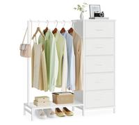 SONGMICS Comoda Dormitorio con 5 Cajones de Tela, 96,2 x 30 x 117,7 cm | Estructura de Acero, Organizador de Ropa con Estante para Zapatos, Blanco Nube, Colección BELLAH LGS423W101