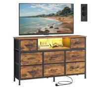 SONGMICS Cómoda, Mueble TV con 8 Cajones de Tela, Luces LED y Enchufes, 113,8 x 30 x 68,1 cm, Marrón Rústico, para Dormitorio y Salón, Colección Bellah LGS433KD02