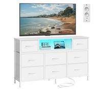 SONGMICS Cómoda, Mueble TV con 8 Cajones de Tela, Luces LED y Enchufes, 113,8 x 30 x 68,1 cm, Nube Blanca, para Dormitorio y Salón, Colección Bellah LGS433WH02
